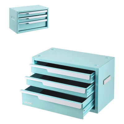 Steel Tool Box with 3 Drawers Portable Metal Toolbox Heavy Duty Green, for Garage Workshop Repair Shop Workbench, Magnetic Design, Tool Chest Cabinet Storage Organizer, with Protective Liners
