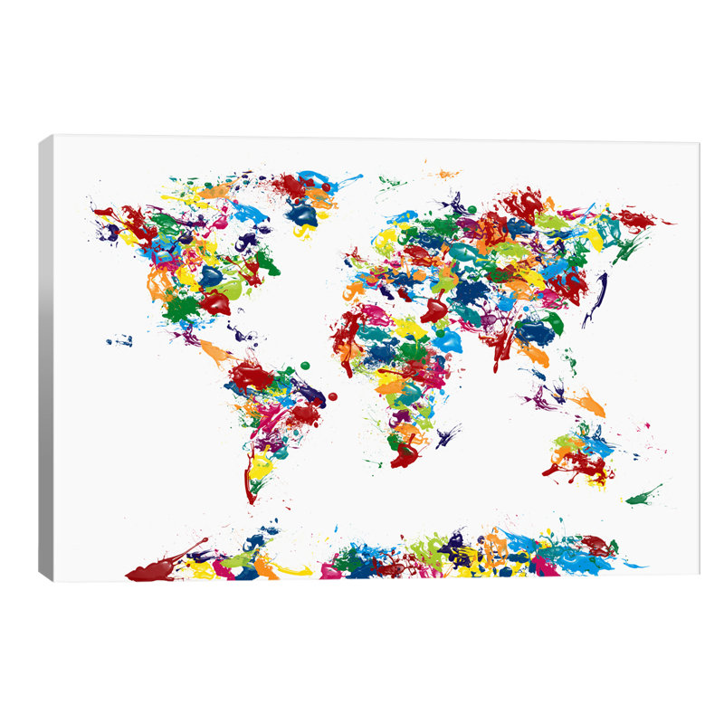 World Map Paint Drops by Michael Tompsett - Print on Canvas, 66.04 cm H x 45.72 cm W x 1.91 cm D, Wrapped Canvas