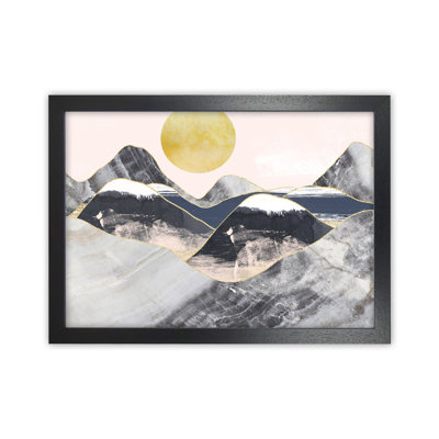 Gold Moon Navy Marble Mountains Landscape by Pixy Paper - Print
