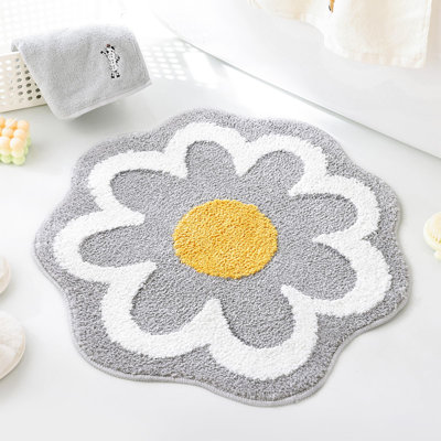  Cute Grey Flower Bath Mat, Soft Machine Absorbent Non-slip Washable Bathroom Rugs, Small Round Bath Rug Decor For Bathroom Bathtub Bedroom Kitchen
