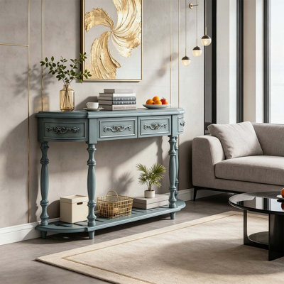 Console incurvée moderne et contemporaine de 132 cm (52 ​​po) avec 4 tiroirs et 1 tablette, idéale pour le rangement dans l'entrée et le salon.
