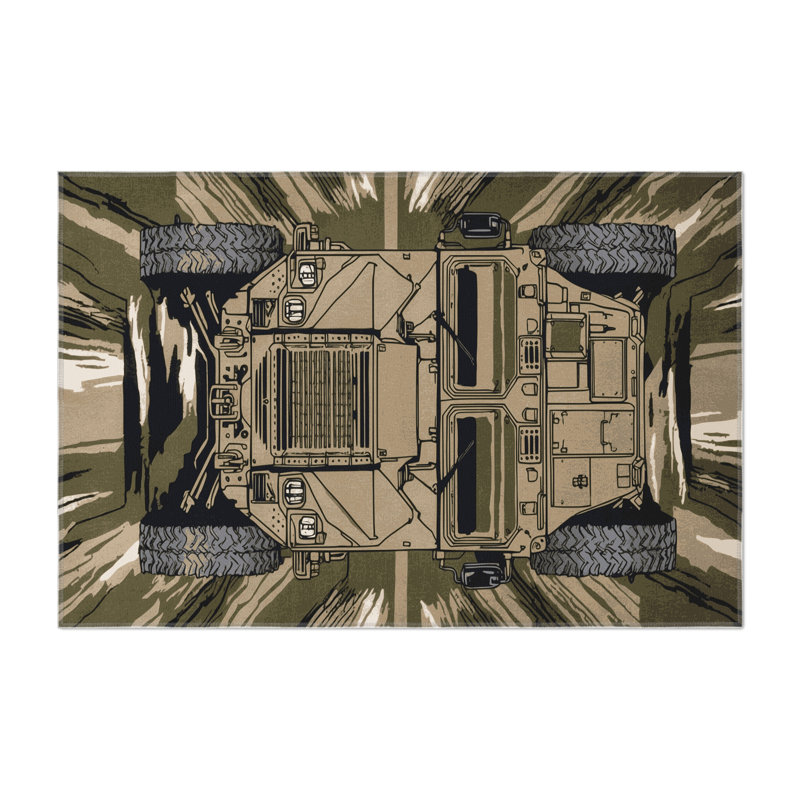 Transportation Brown Indoor and Outdoor Area Rug, Rectangulaire 3 pi x 5 pi