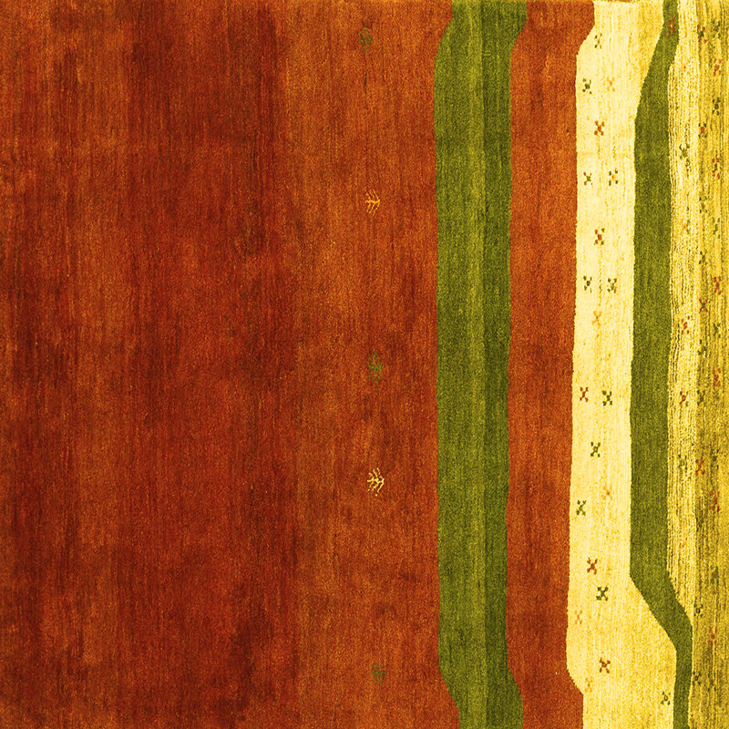 Tapis contemporains jaunes lavables à la machine 2795, Carré 8 pi