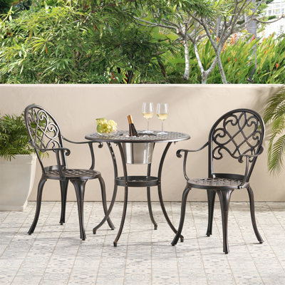 3-Piece Cast Aluminum Bistro Set With Integrated Ice Bucket