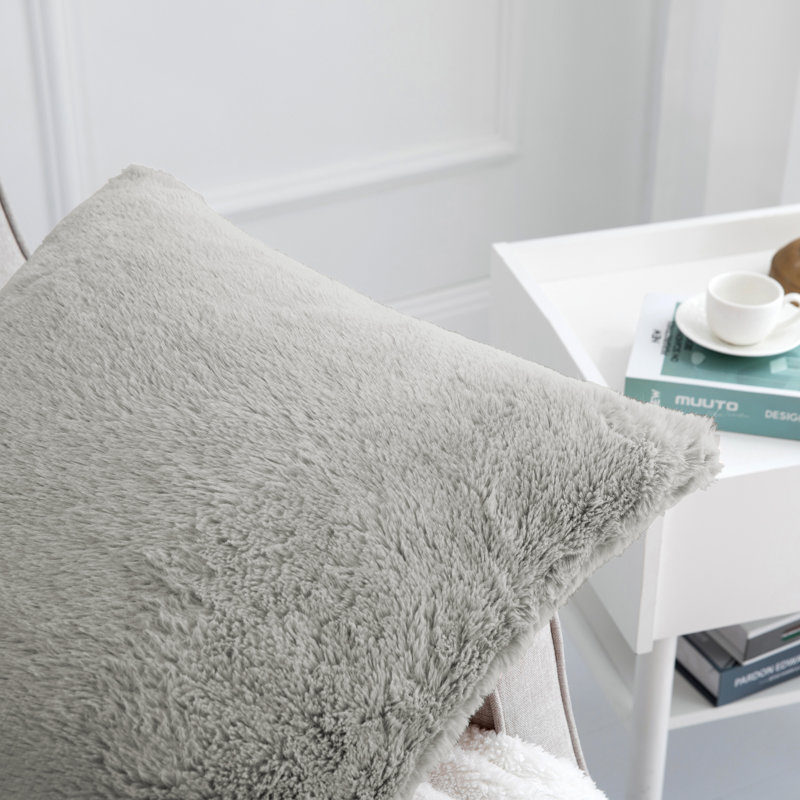 Rabbit Faux Fur Pillow Cover, Light Gray