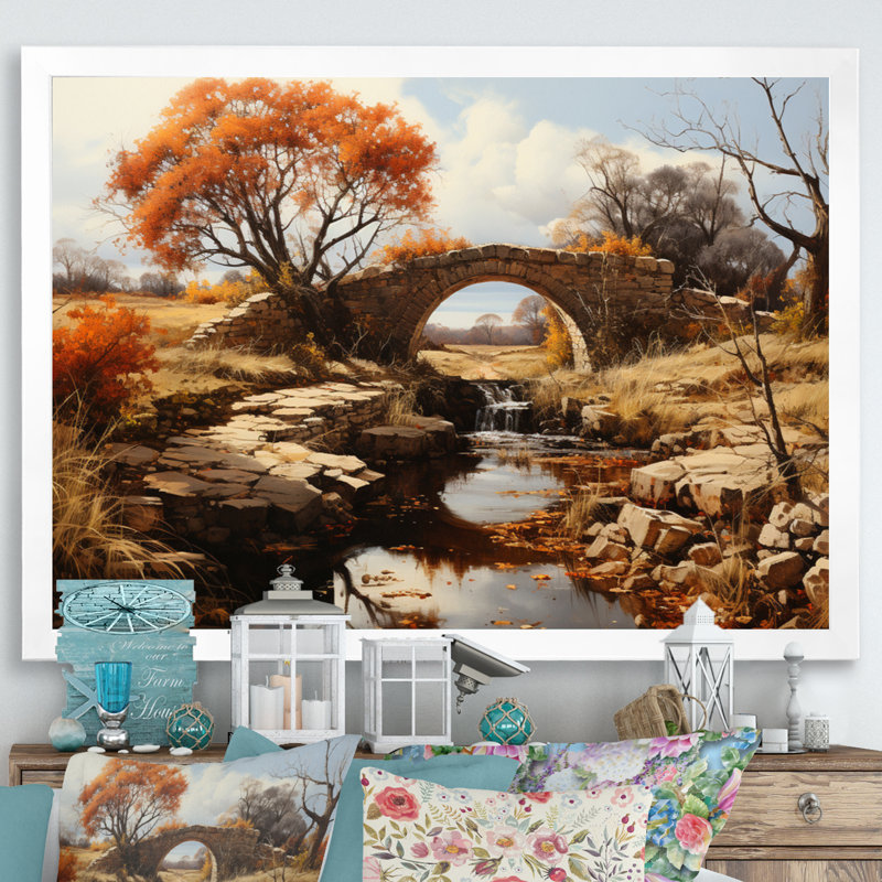 «Countryside the Old Bridge II», reproduction sur toile, H 12 po x l 20 po x P 1 po, Cadre photo blanc