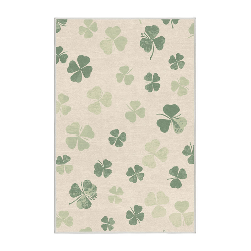Machine Washable Moravian St Patties Modern & Contemporary Abstract Rug in Beige – White Binding, 5x7