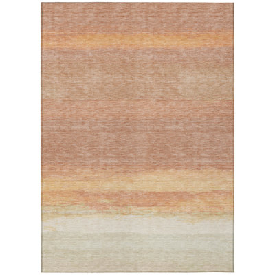 5' X 8' Salmon Striped Washable Indoor Outdoor Area Rug
