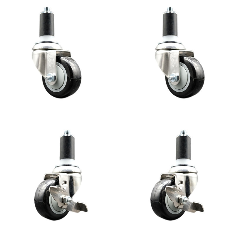 Ensemble de roulettes extensibles 3,5 pouces pivotant 3,5 pouces et 1-1 / 4 pouces 3,5 pouces, Noir