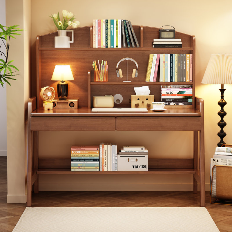 Kids Desk Rectangle Writing Desk Child Computer Learning Desk With Hutch, Brown