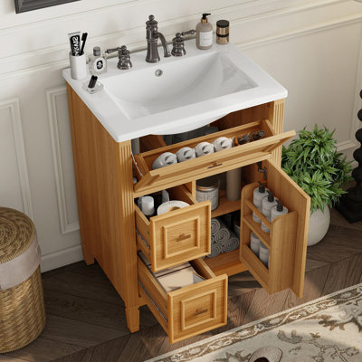 Meuble-lavabo de 61 cm (24 po) avec lavabo, tiroir rabattable et 2 tiroirs, tablette ajustable, bois