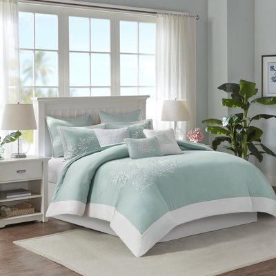 Housse de couette très grand / très grand - 100% coton avec bordure découpée et housse de broderie corail