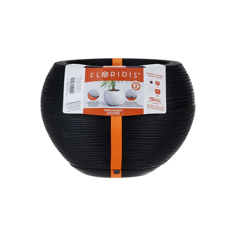 Black Polyethylene Resin Indoor/Outdoor Planter with Saucer