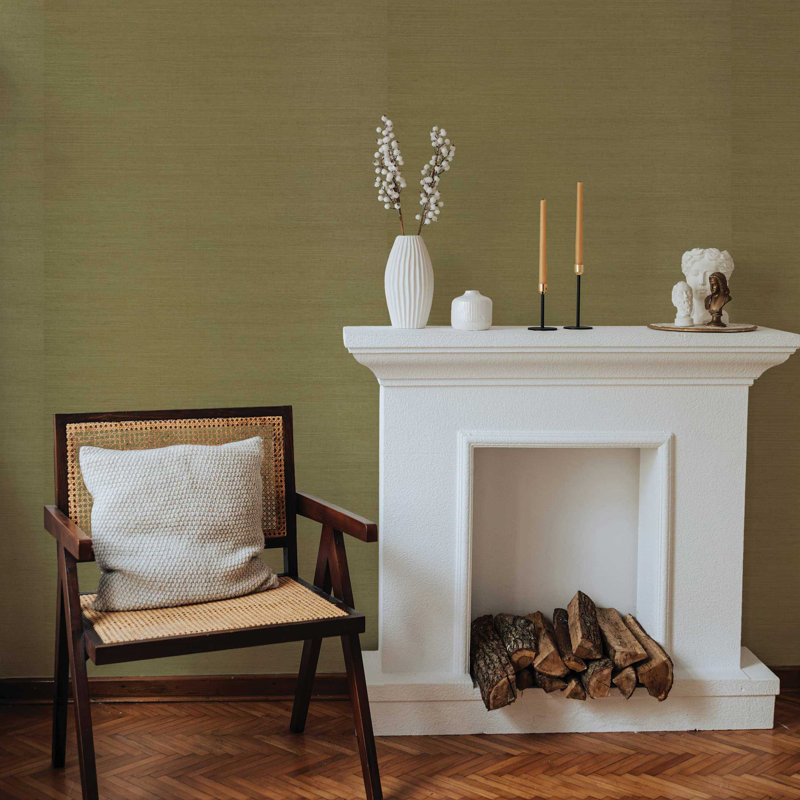 Sisal Monochromatic Authentic Grasscloth Wallpaper, Mossy Green