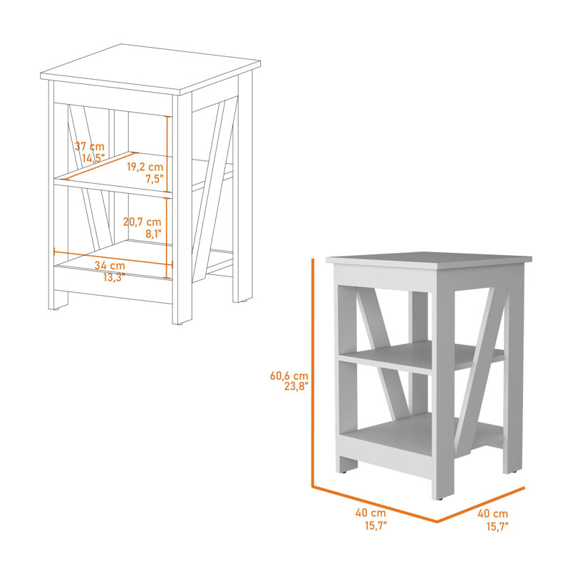 Table avec 2 tablettes, Blanc