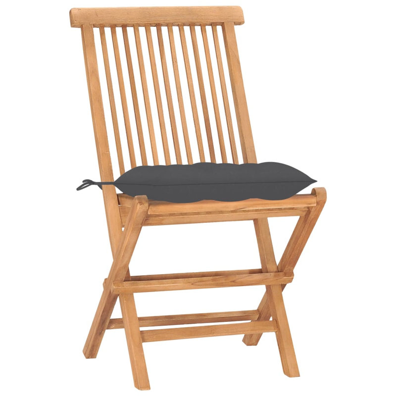 Ensemble de salle à manger pliable 3 pièces Latitude Run® avec coussin en bois de teck massif, Anthracite