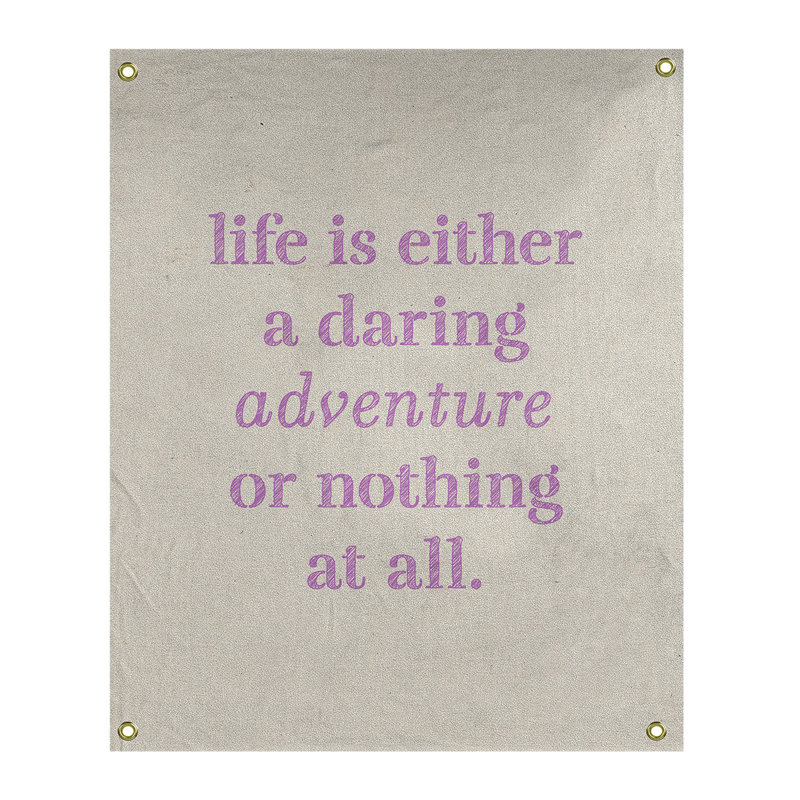 Tapisserie en polyester "life quote" adventure, H 36 po x l 26 po, Blanc / violet