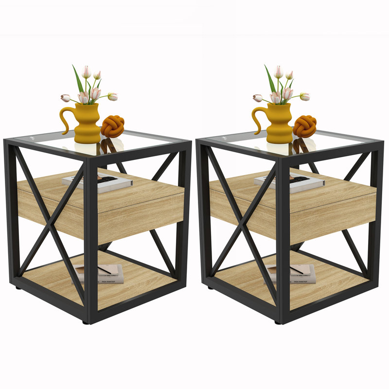 Ensemble de 2 tables de chevet modernes avec tiroir
