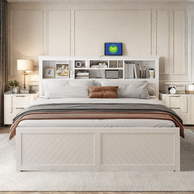 Wooden Platform Bed With Multi-storage Headboard, Usb And 2 Drawers