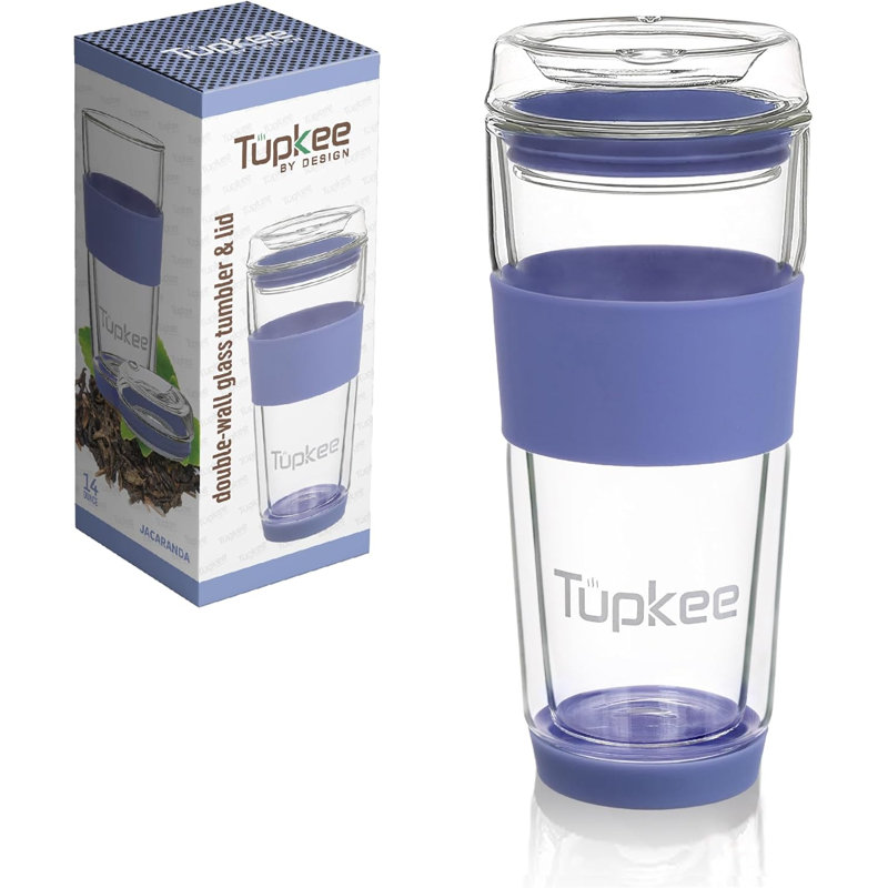 Gobelet de voyage à double paroi en verre avec couvercle en verre, tasse à café et thé isotherme réutilisable, 1, Jacaranda