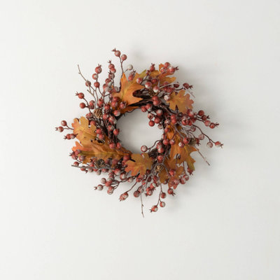 14.75" Artificial Berry Leaf Fall Accent Ring, Multicolor