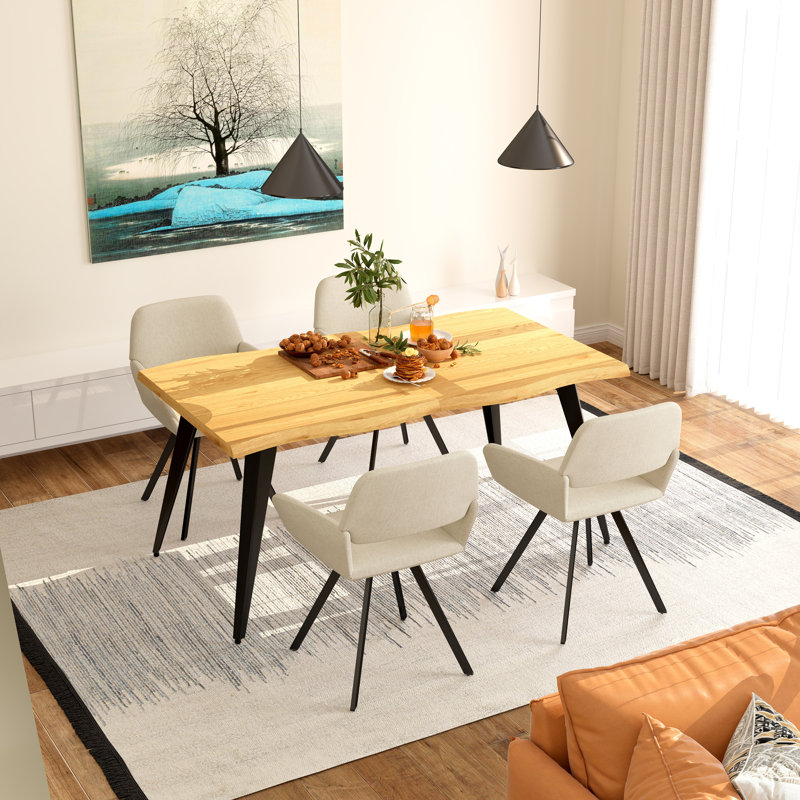 5-Piece Dining Set with Swivel Upholstered Chairs and Rectangular Table - 2 Color Options for Kitchen Dining Room, Beige