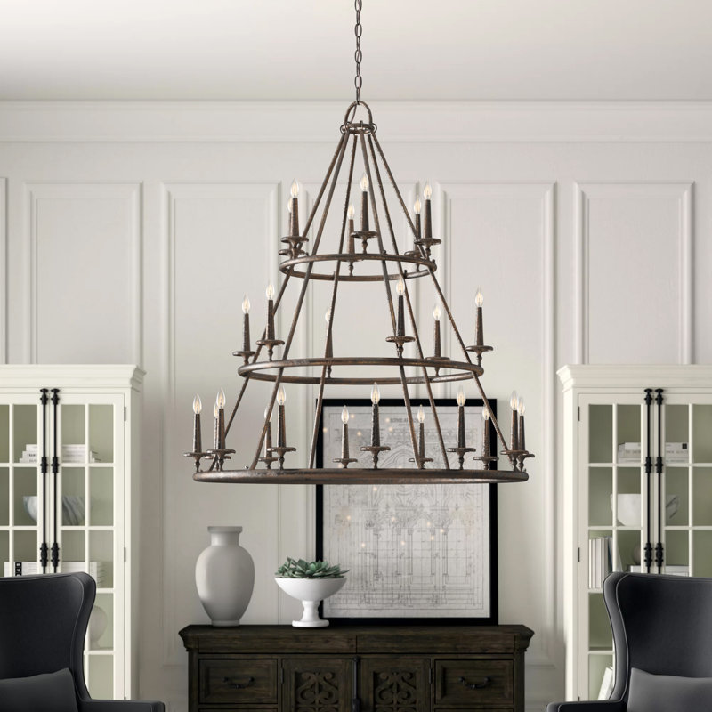 Eava 24 - Light Dimmable Wagon Wheel Chandelier