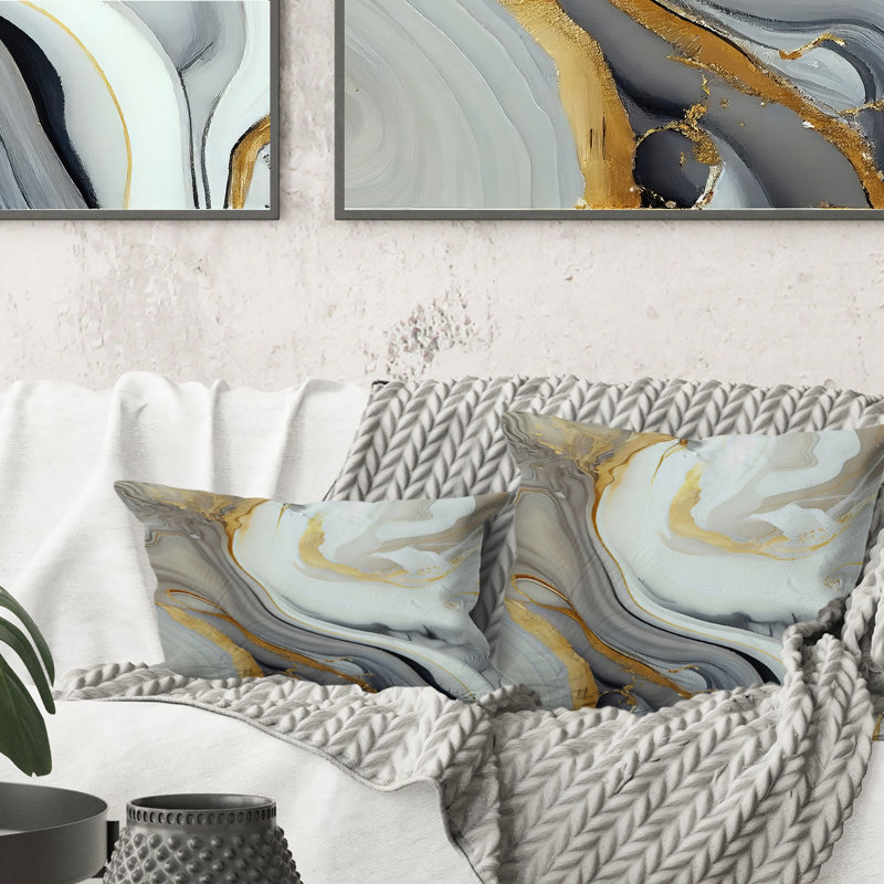 Blanc et or Marble Abstract III - Coussin décoratif à imprimé abstrait en marbre