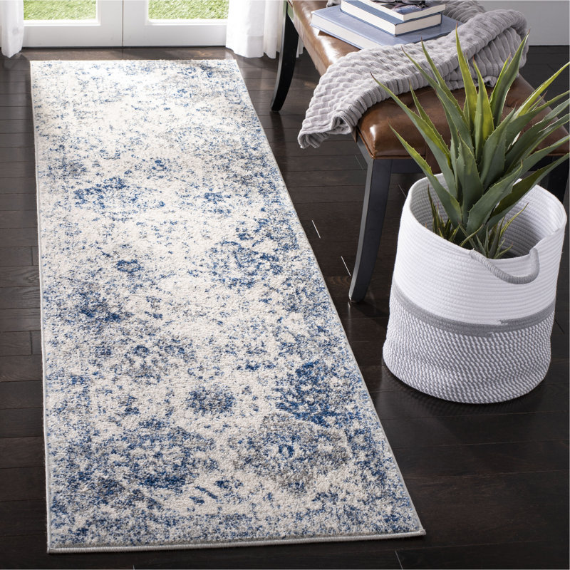 Harty Oriental White/Royal Blue Area Rug, Runner 2'3" x 22'