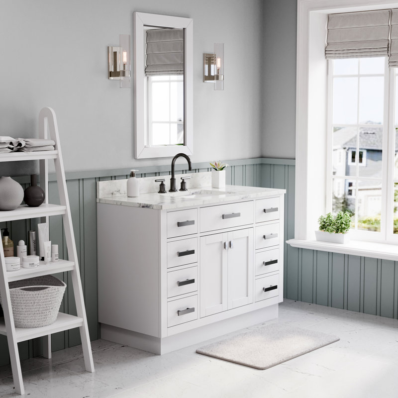 Hartford 48 In. Single Sink Carrara White Marble Countertop Bath Vanity In Pure White With Gooseneck Faucet