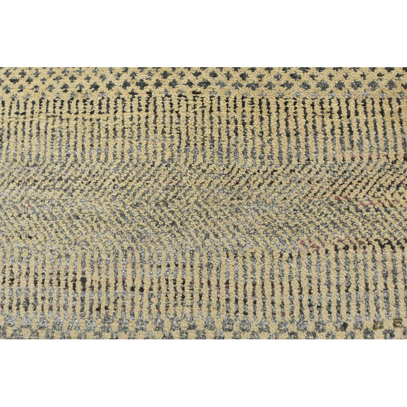 Tapis beige en laine noué à la main de conception unique 8 pi 2 po x 10 pi 4 po