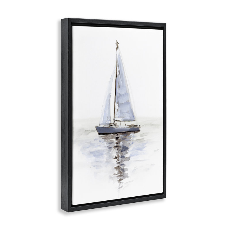 Toile flottante encadrée Minimal Sailboat Reflection par Victoria Barnes, H 25 po x l 17 po, Cadre flottant noir de jais