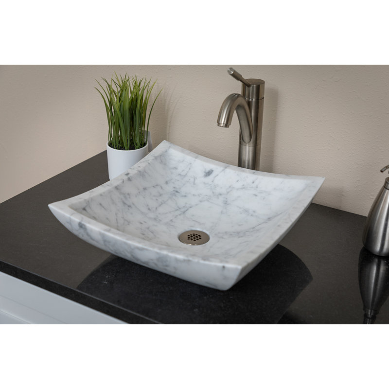 Eden Bath 15.5'' Stone Square Bathroom Sink, Polished White