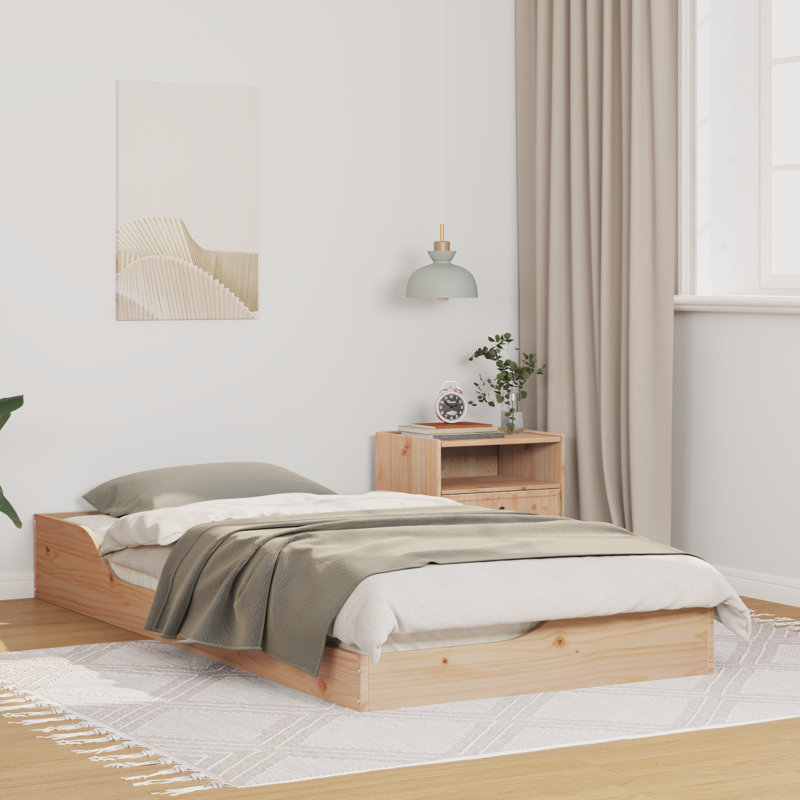 Floor Bed Frame Solid Pine Wood, Brown, 78.5cm x 193.5cm