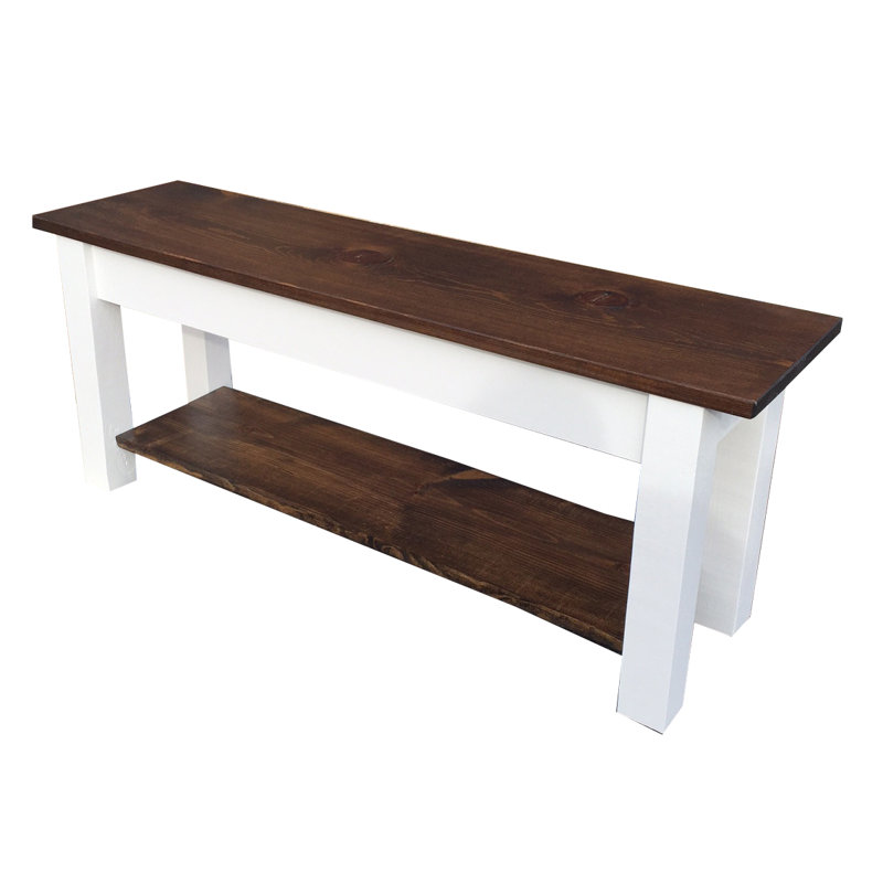 Banc de rangement en bois massif Mccardle, H 17 po x l 36 po x P 12 po, Noyer foncé / blanc