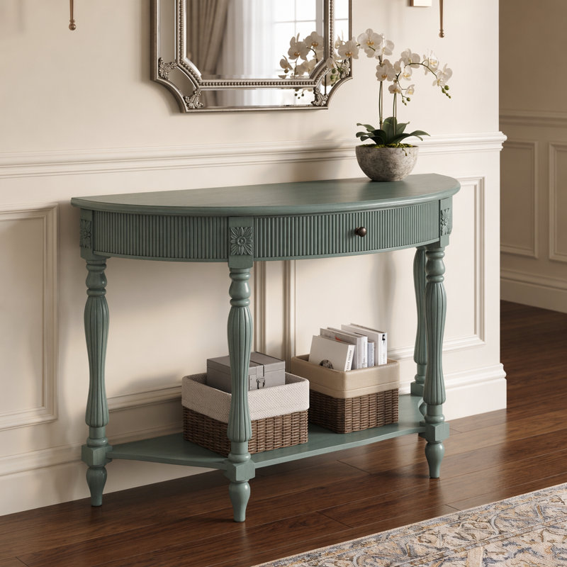 Console 45,27 po en bois massif avec tiroir et tablette, Green