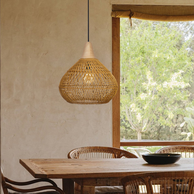 Rattan Pendant Light  Wicker Chandelier for Dining Room Kitchen Island, 78" H x 15.75" W x 15.75" D