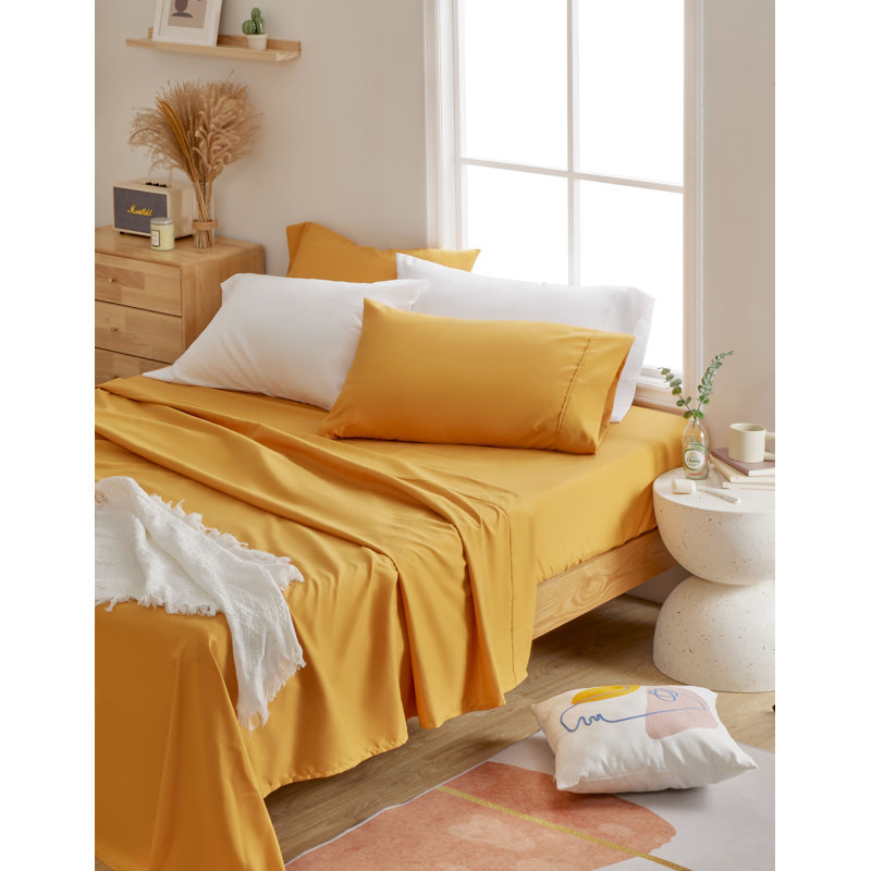  Ensemble de draps respirants Coolest-Comfort, Drap double + 1 drap-housse + 2 taies d'oreiller, Orange