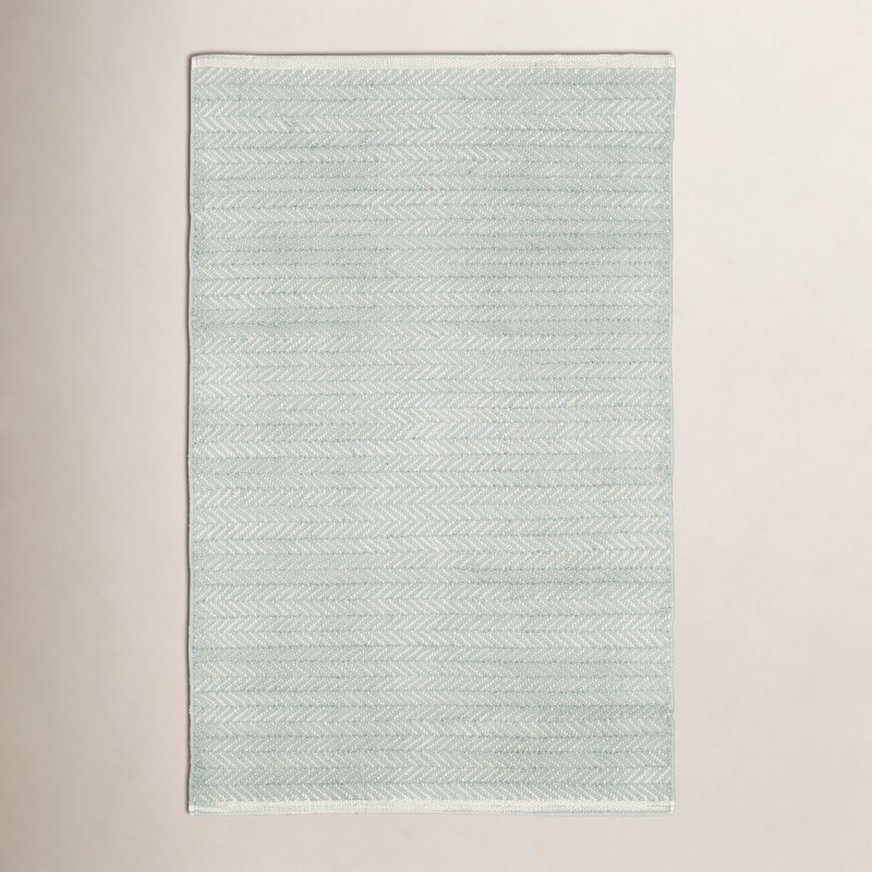 Herringbone Swedish Blue Handwoven Cotton Rug, Runner 2'6" x 8', Stone