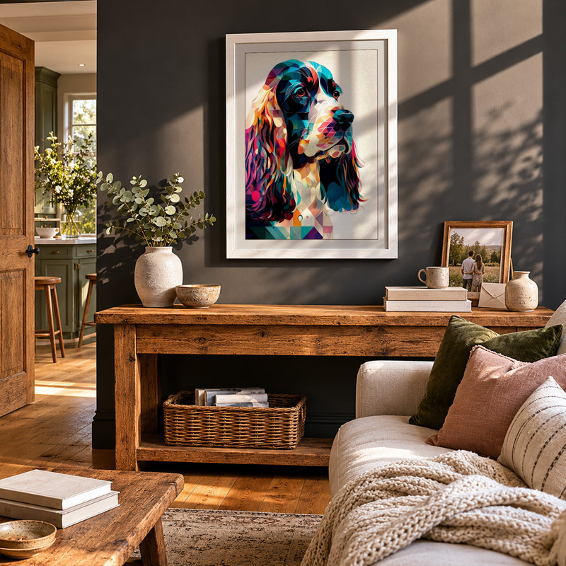 Two Dogs in Colour Modern 1 Piece Single Picture Frame Wall Art, A2 - 59.4 x 42.0 cm, White