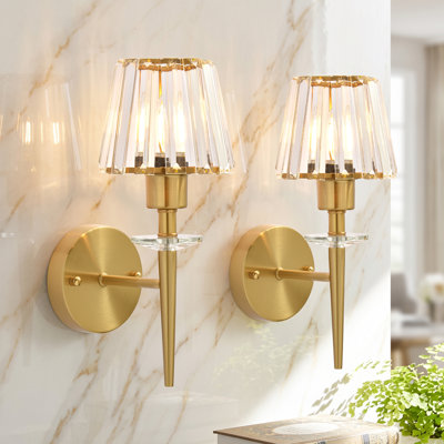 Brass Wall Sconce Armed Sconce with Glass Shade(Set of 2)