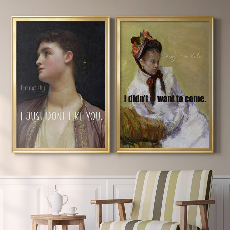 Masterful Snark - Not Shy - Ensemble de 2 reproductions d'art sur toile encadrées, H 36,5 po x l 53 po x P 1,25 po, Or