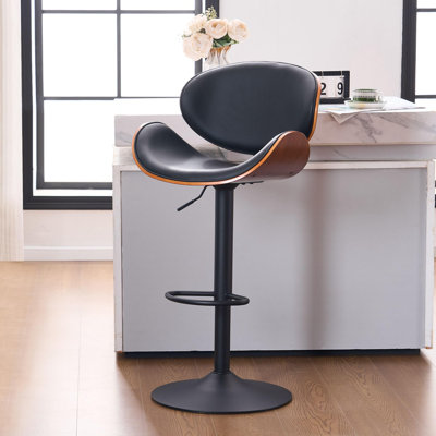 Modern Upholstered Swivel 24”H Barstool, Adjustable Height Counter Stool with Bentwood, Faux Leather Upholstered Bar Stool with Metal Frame