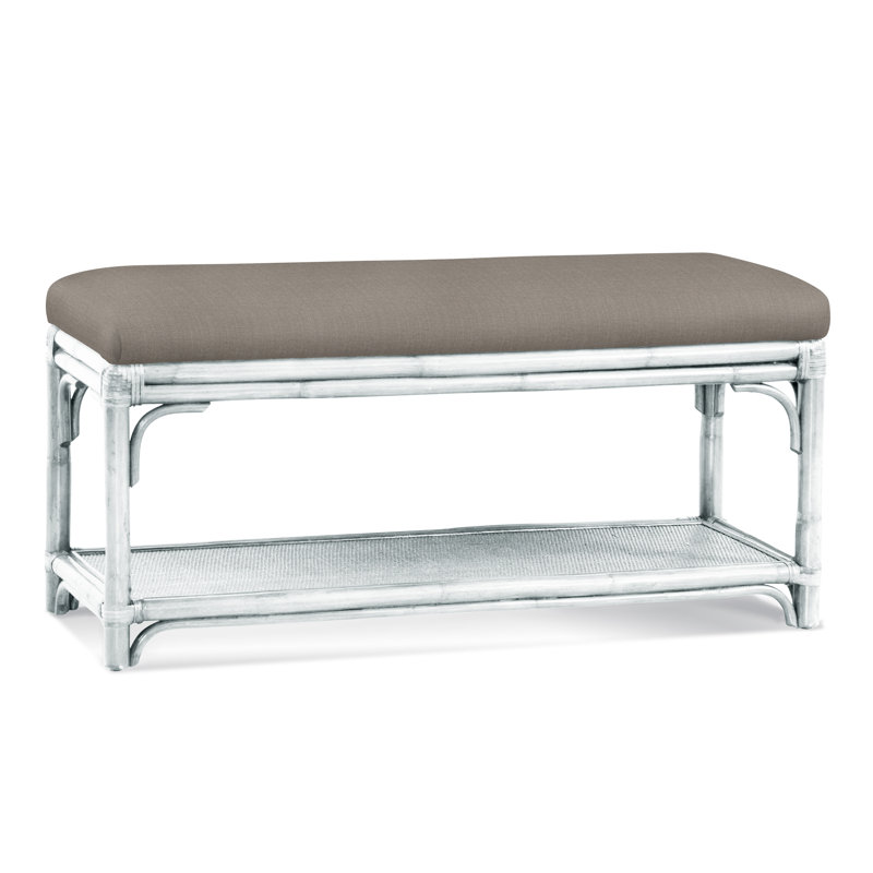Summer Retreat Wicker Shelf Storage Bench, Frost White, Green and Blue Stripe; 0252-54