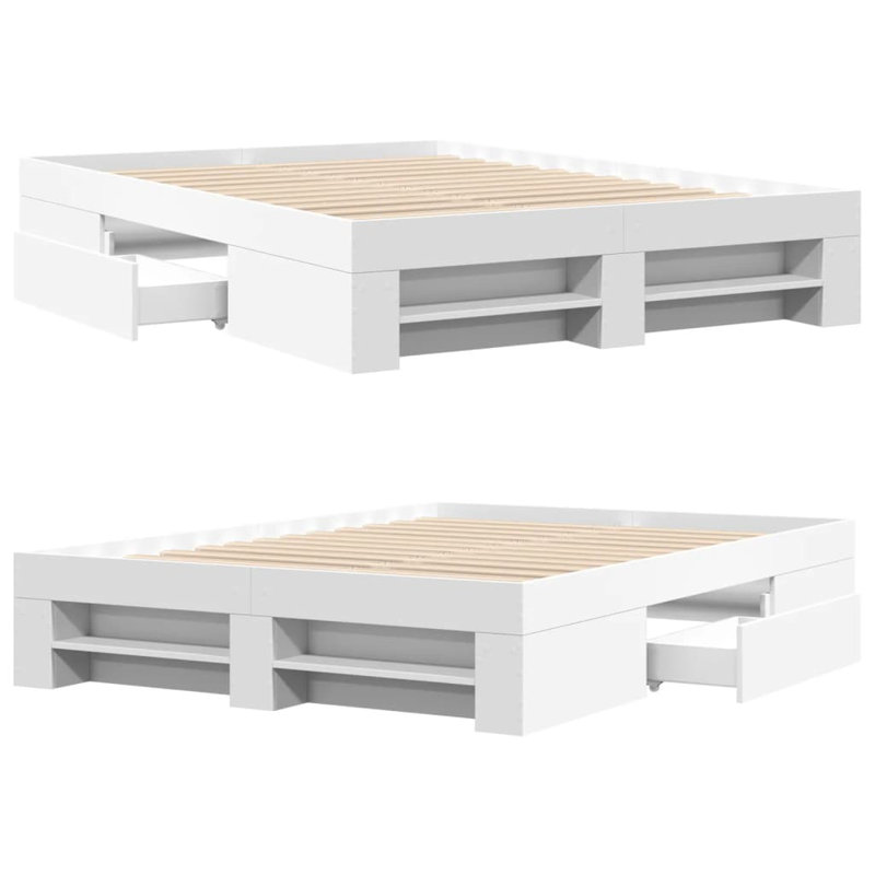 Abhijith Storage Bed, 33cm H x 193cm W x 143cm D, White