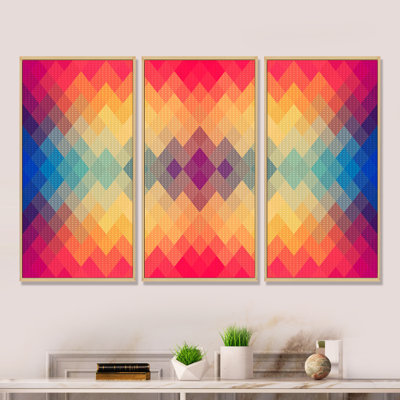 Motif géométrique coloré - ensemble de 3 impressions sur toile flottante