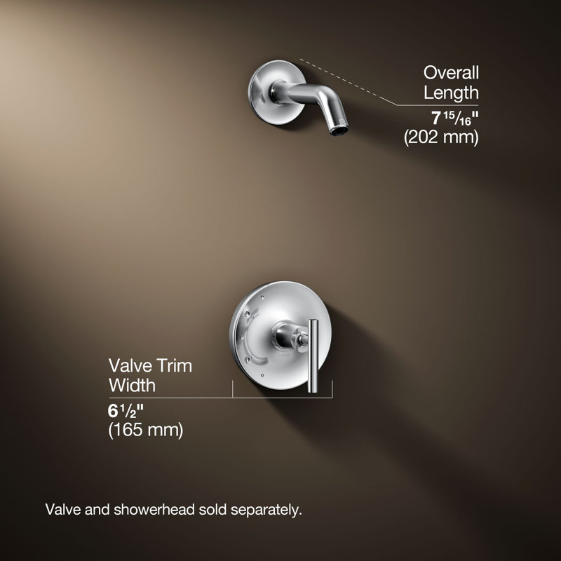 Kohler Purist® Rite-Temp Shower Valve Trim with Lever Handle, Less Showerhead, Polished Chrome