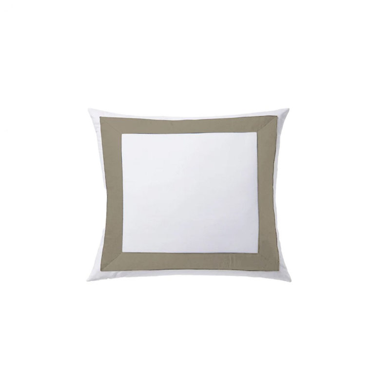 400TC Cotton Sateen Border Frame Euro Sham, 22"H x 22"W, White/Taupe