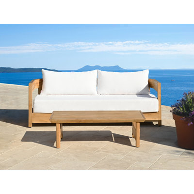 Canapé d'extérieur et table basse Dundas, toile Sunbrella blanc et teck naturel FSC