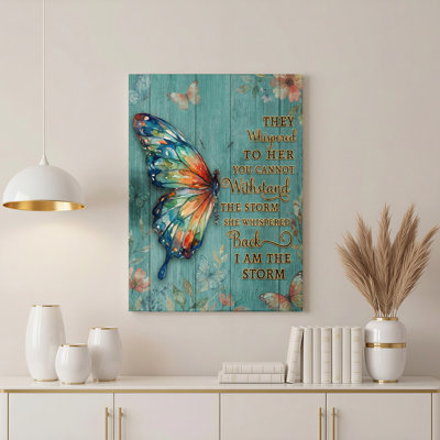 Butterfly And Floral Pattern On Wood Texture Canvas Wrapped Wall Art Oil Painting Print With Inspirational Quote For Home Decor
